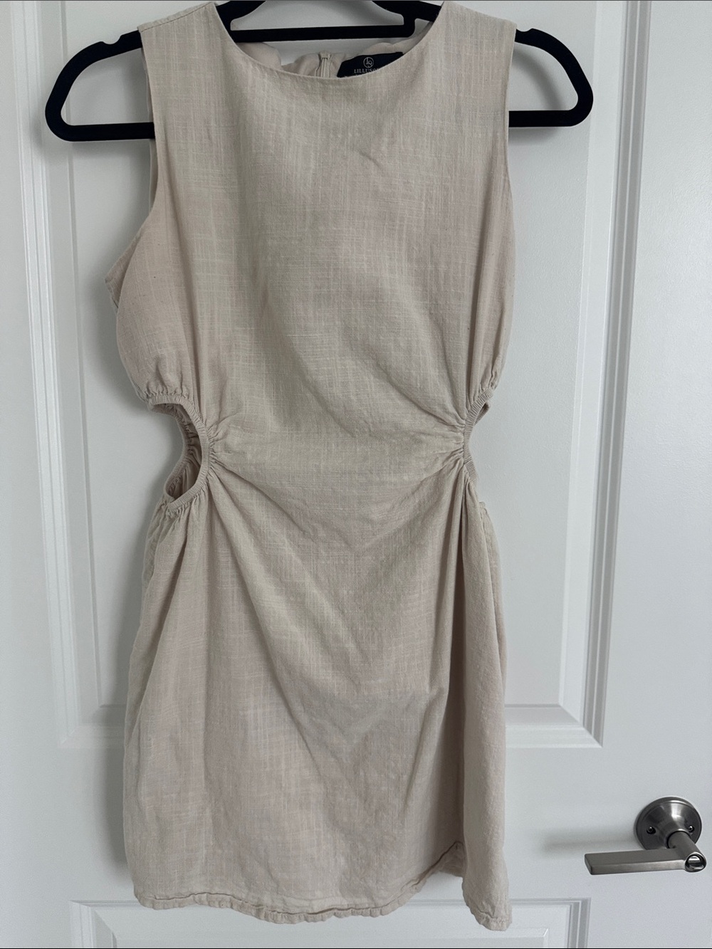 Sleeveless Beige Cutout Linen-Blend Dress